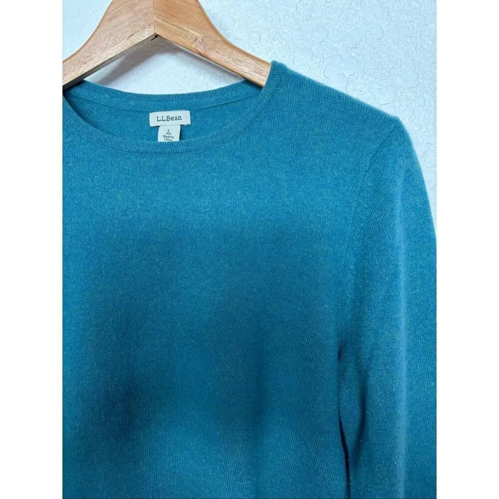 L.L. Bean Women's Classic Cashmere Crewneck Sweater Storm Teal Size L